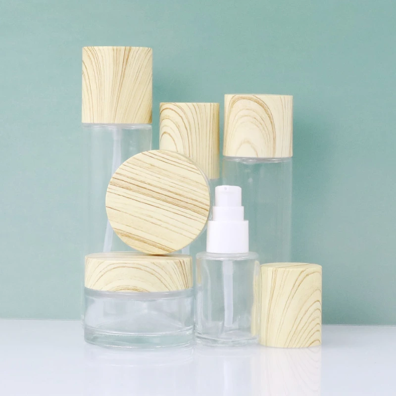 wooden jar pump bottle serum package cosmetic bottles set 
