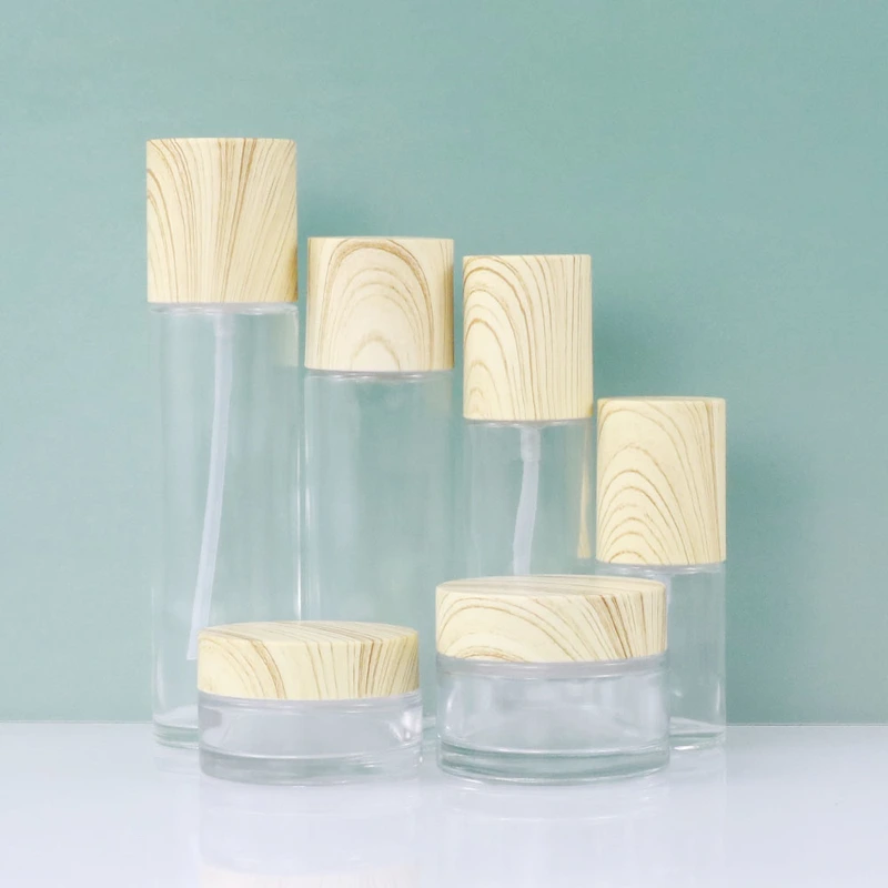 wooden jar pump bottle serum package cosmetic bottles set 