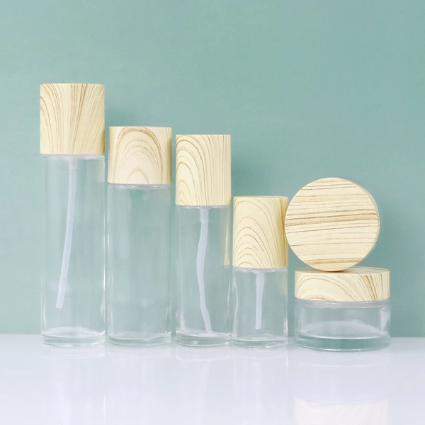 wooden jar pump bottle serum package cosmetic bottles set 