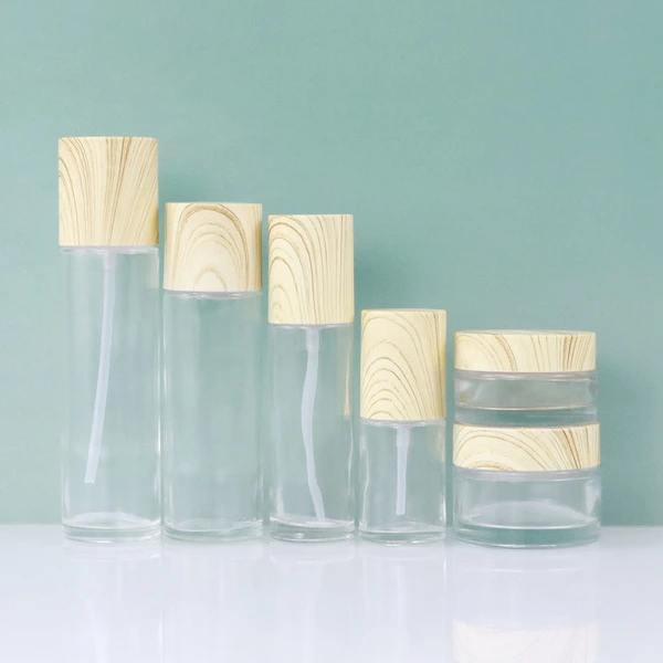 wooden jar pump bottle serum package cosmetic bottles set 