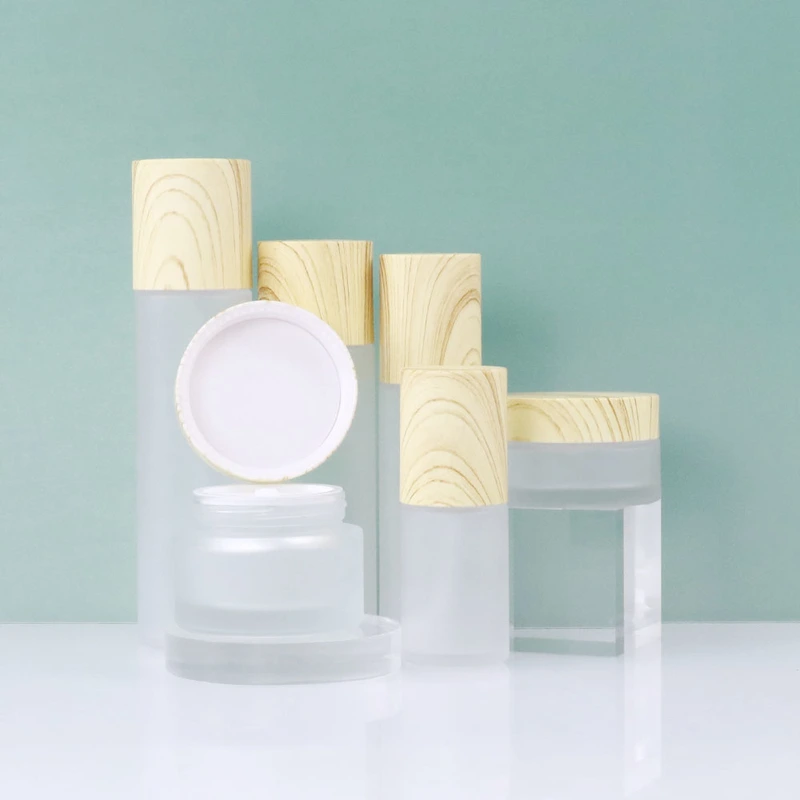 wooden jar pump bottle serum package cosmetic bottles set 