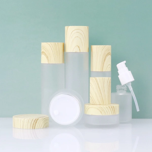 wooden jar pump bottle serum package cosmetic bottles set 