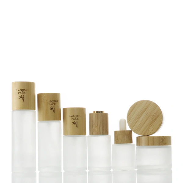 frosted glass bottle cosmetic glass oil bottle with bamboo dropper