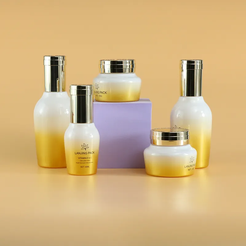 body cream jar; frosted spray bottle; luxury skincare bottle set