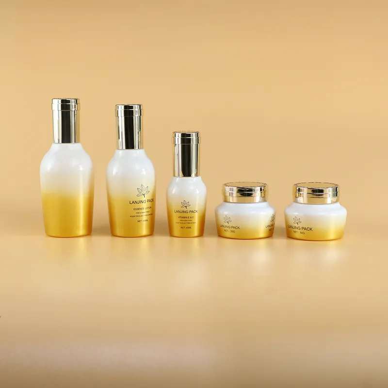 body cream jar; frosted spray bottle; luxury skincare bottle set