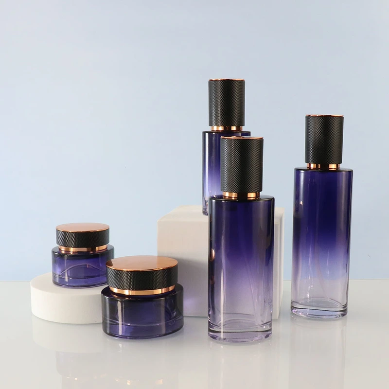 Empty Glass Cream Jar and Pump Bottle Skin Care Set 