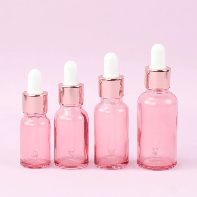 Pink Round Cosmetic Packaging Glass Essential Oil bottles