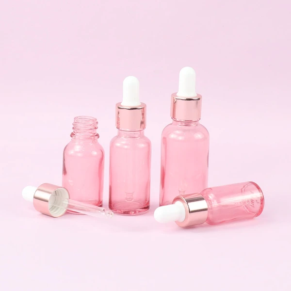 Pink Round Cosmetic Packaging Glass Essential Oil bottles