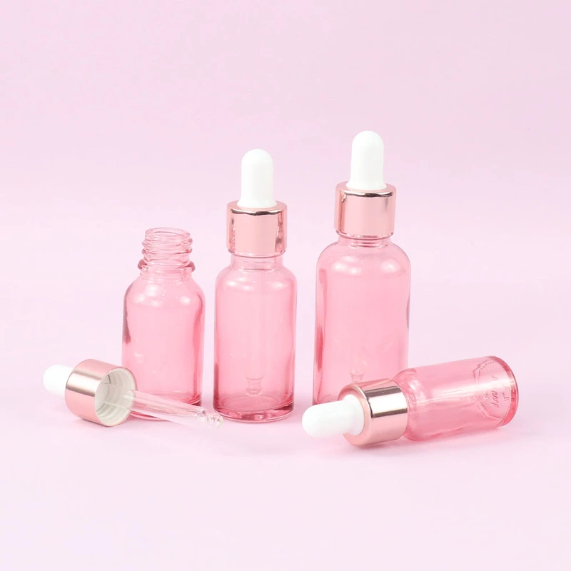 Pink Round Cosmetic Packaging Glass Essential Oil bottles