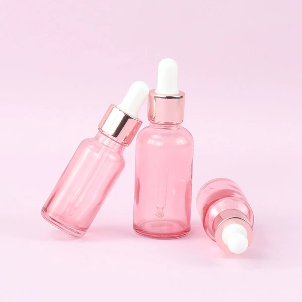 Pink Round Cosmetic Packaging Glass Essential Oil bottles