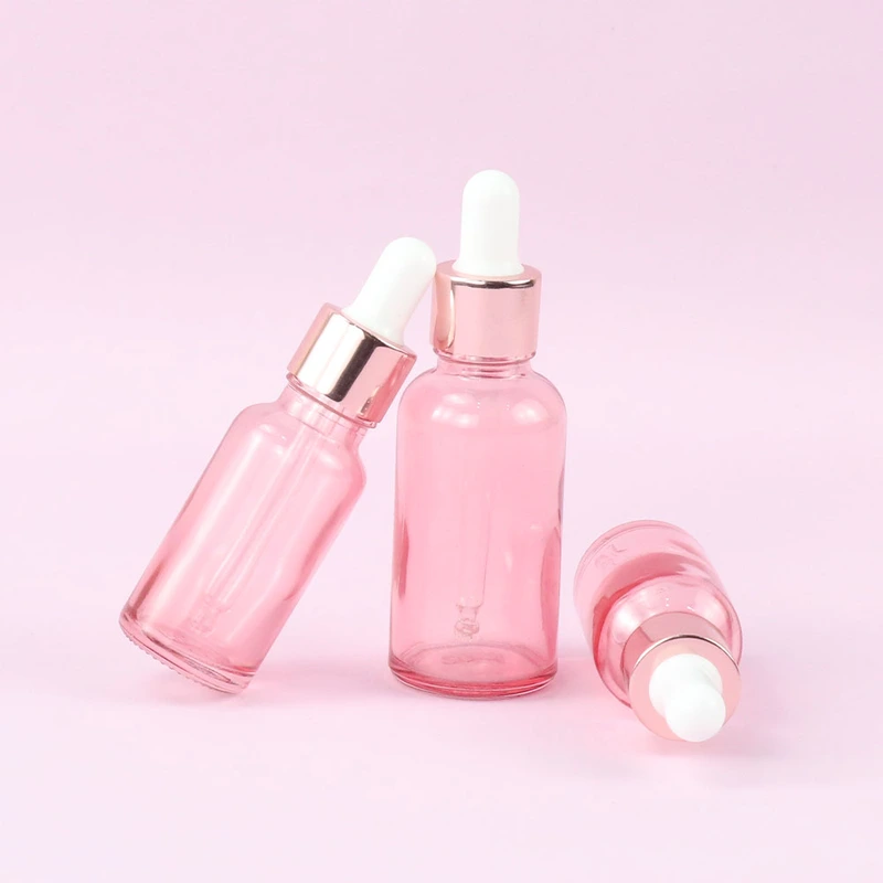 Pink Round Cosmetic Packaging Glass Essential Oil bottles