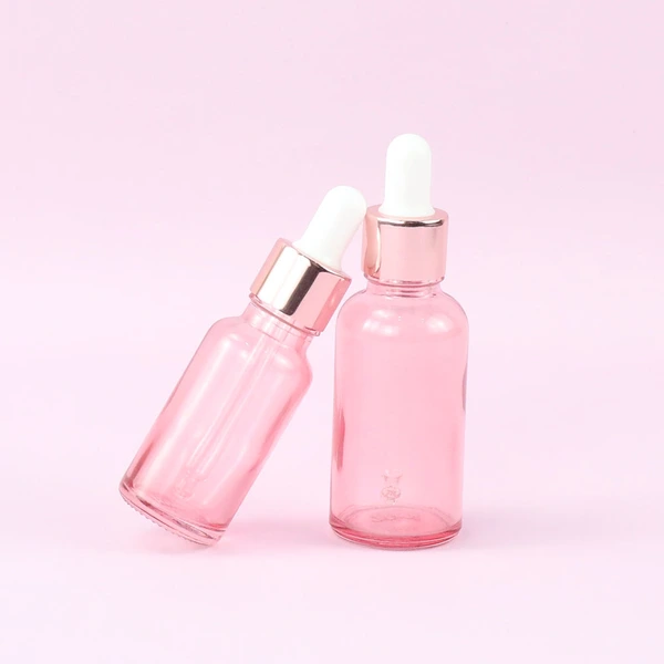 Pink Round Cosmetic Packaging Glass Essential Oil bottles