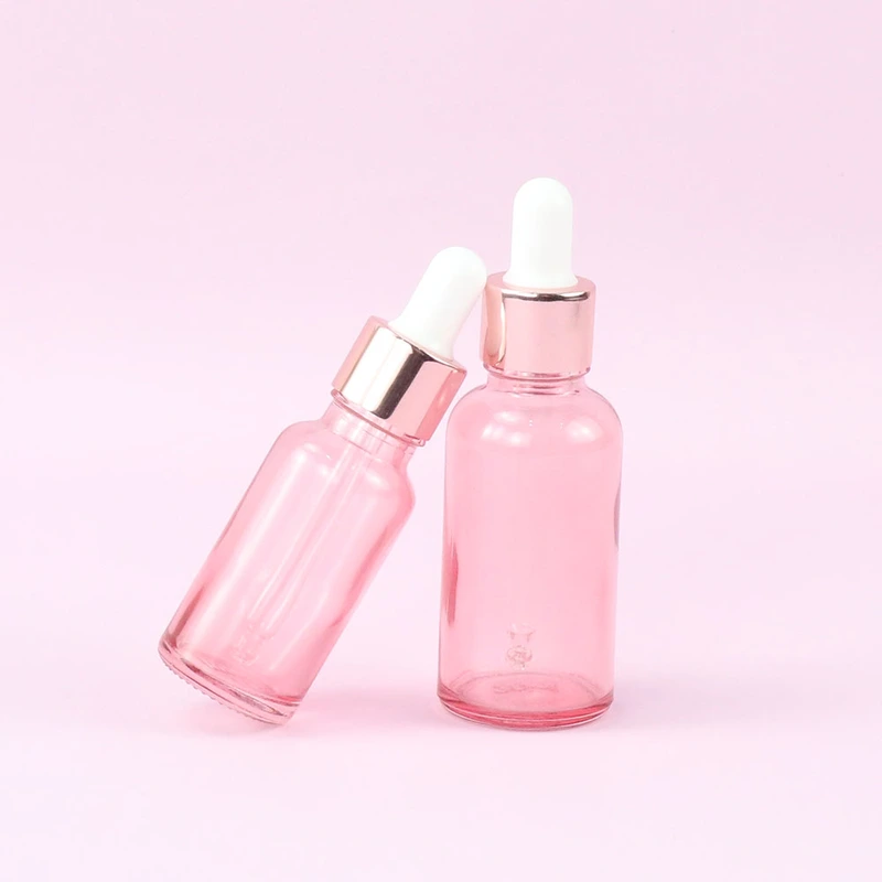 Pink Round Cosmetic Packaging Glass Essential Oil bottles