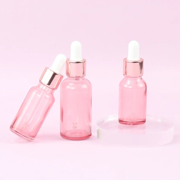 Pink Round Cosmetic Packaging Glass Essential Oil bottles