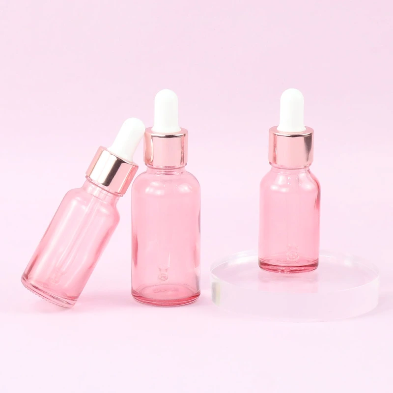 Pink Round Cosmetic Packaging Glass Essential Oil bottles