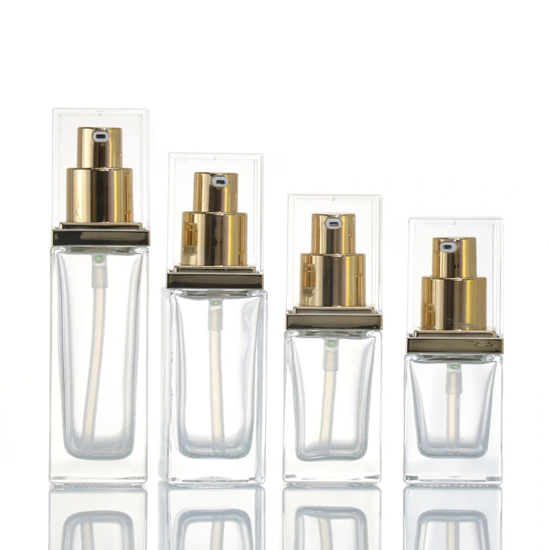 Wholesale 15ml 20ml 30ml 40ml  Flat Square Empty Cosmetic Glass Bottle