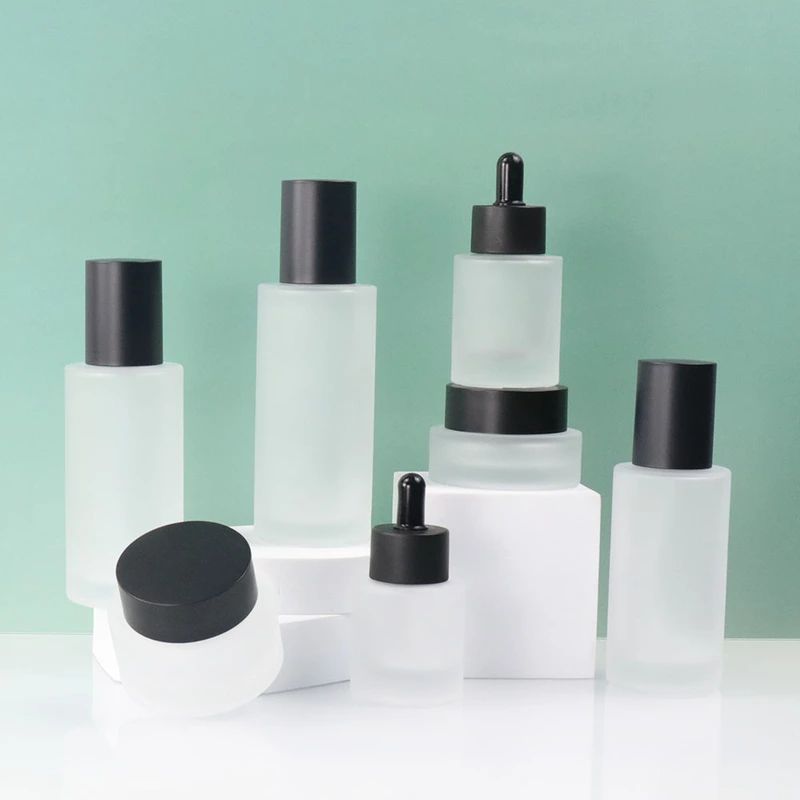 Luxury cylinder 30g 50g 30ml 50ml glass lotion containers  jars set