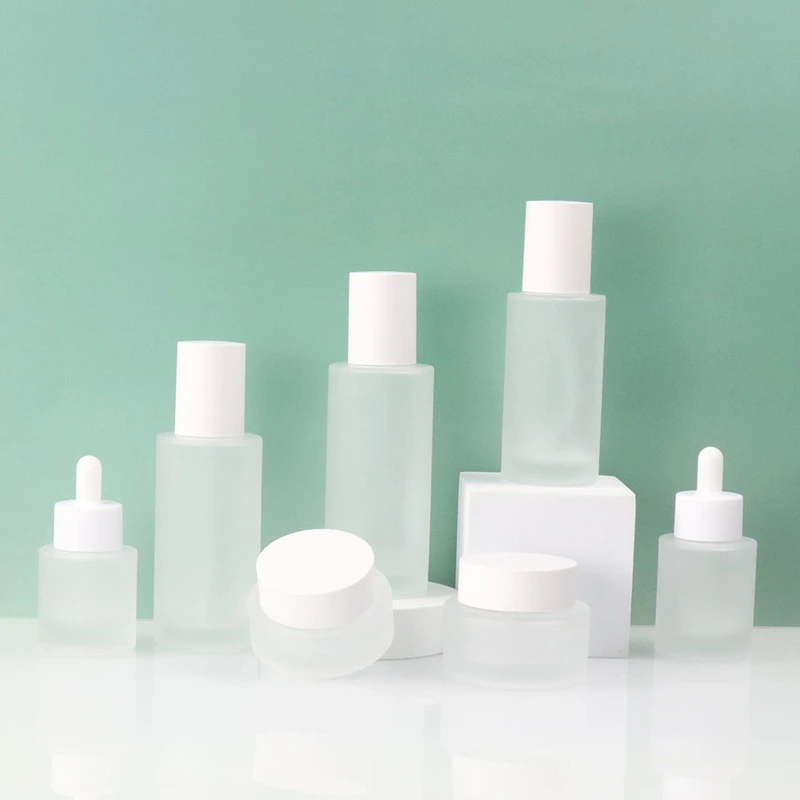 Luxury cylinder 30g 50g 30ml 50ml glass lotion containers  jars set