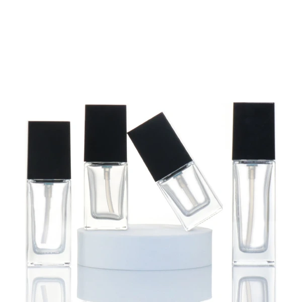Wholesale 20ml 30ml 40ml glass square cosmetic lotion pump bottle