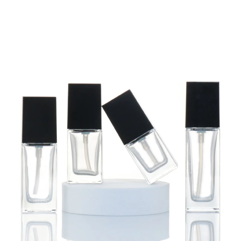 Wholesale 20ml 30ml 40ml glass square cosmetic lotion pump bottle
