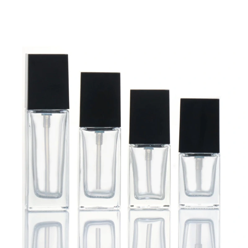 Wholesale 20ml 30ml 40ml glass square cosmetic lotion pump bottle