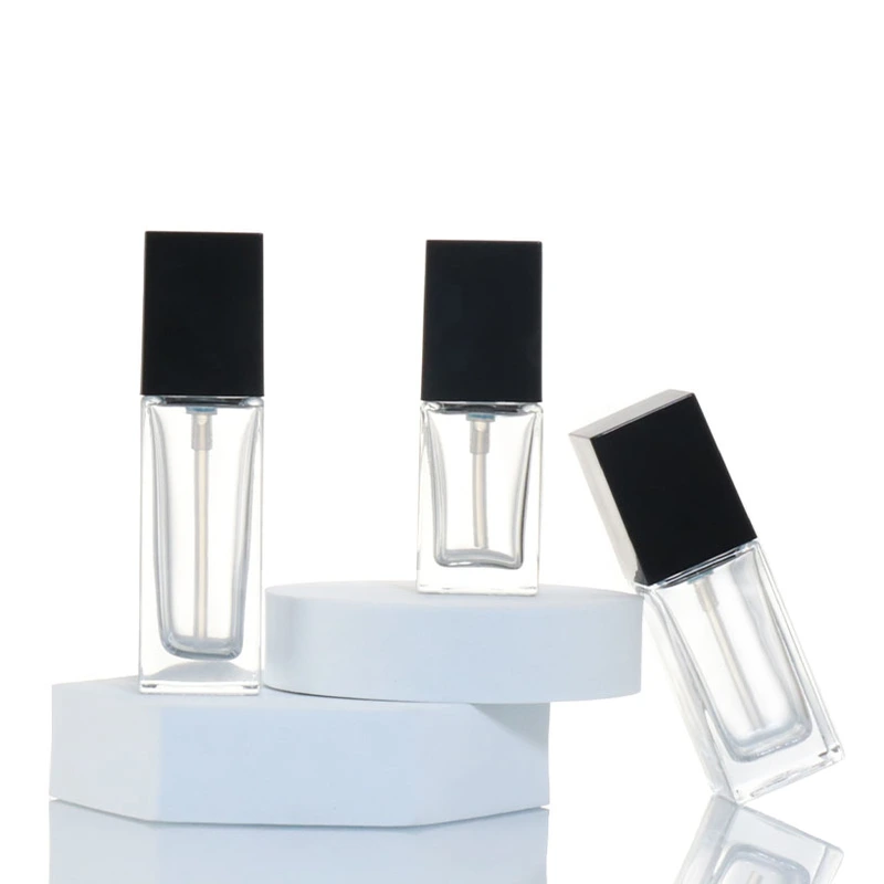 Wholesale 20ml 30ml 40ml glass square cosmetic lotion pump bottle