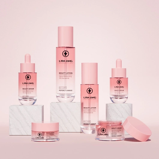 Cosmetic Glass Bottle Set for Skincare Serum Lotion Cream High End Beauty Packaging with Paper Box