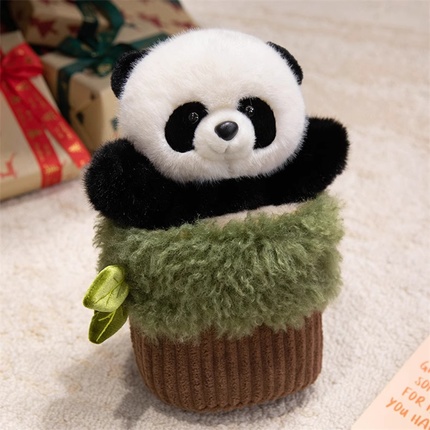 Hide Inside Tree Stump Animal Plush Toy Set Panda Parrot Monkey Red Panda Stuffed Toy OEM | 25LH610