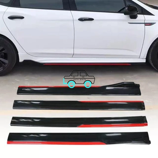LEO Universal Side Skirts Gloss Black+Red 240cm length for all Sedans Car Hatchback 