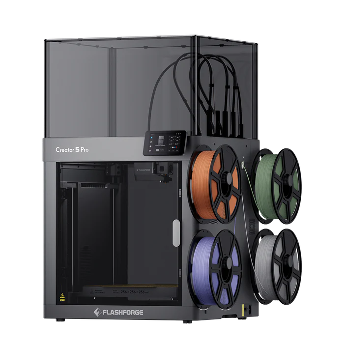 Flashforge Creator 5 Pro 3D Printer | Enclosed 4 Independent Toolheads Zero Purge Waste Multi-Color 3D Printing Machine