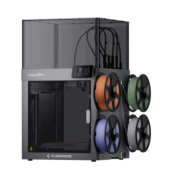 Flashforge Creator 5 Pro 3D Printer | Enclosed 4 Independent Toolheads Zero Purge Waste Multi-Color 3D Printing Machine
