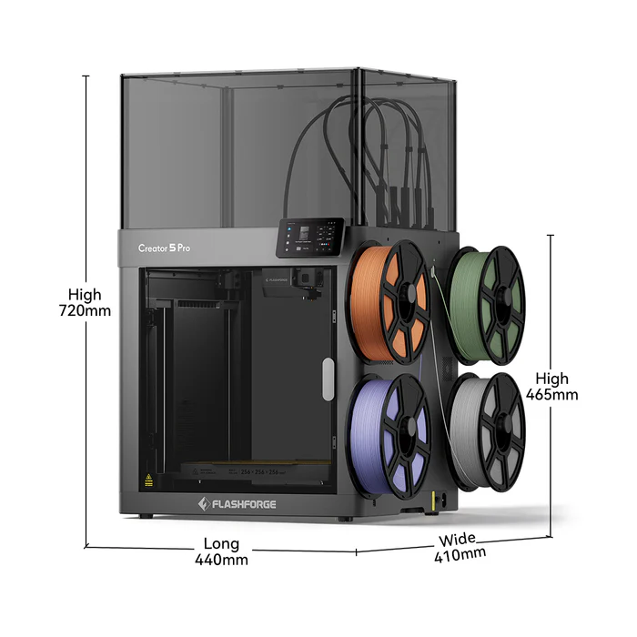 Flashforge Creator 5 Pro 3D Printer | Enclosed 4 Independent Toolheads Zero Purge Waste Multi-Color 3D Printing Machine