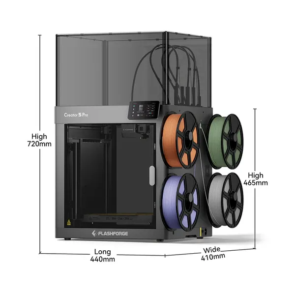 Flashforge Creator 5 Pro 3D Printer | Enclosed 4 Independent Toolheads Zero Purge Waste Multi-Color 3D Printing Machine
