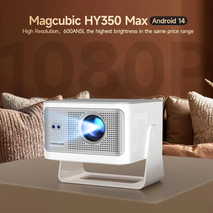 Magcubic HY350MAX Smart Portable Projector,Native 1080P Full HD,600 ANSI Lumens,Android 14,Auto Focus Auto Keystone,15W Speaker,35‑135 Inch Home Cinema Projector