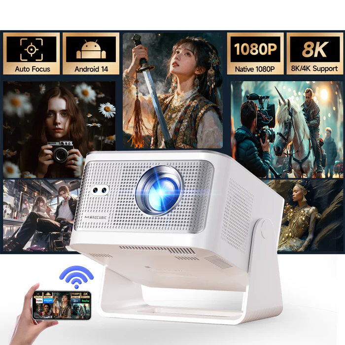 Magcubic HY350MAX Smart Portable Projector,Native 1080P Full HD,600 ANSI Lumens,Android 14,Auto Focus Auto Keystone,15W Speaker,35‑135 Inch Home Cinema Projector