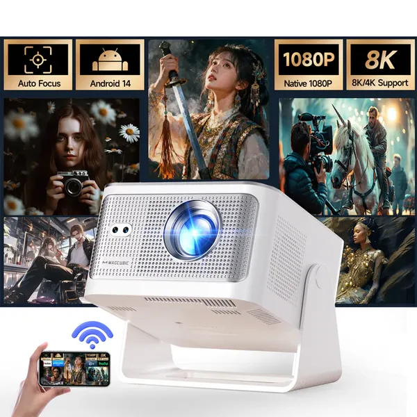 Magcubic HY350MAX Smart Portable Projector,Native 1080P Full HD,600 ANSI Lumens,Android 14,Auto Focus Auto Keystone,15W Speaker,35‑135 Inch Home Cinema Projector