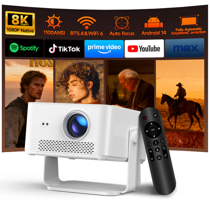 Magcubic HY450MAX Home Theater Projector,Native 1080P Full HD,1100 ANSI Lumens,Android 14,Auto Focus & Auto Keystone,1.0‑1.1 Throw Ratio,135‑Inch Large Screen Smart Projector