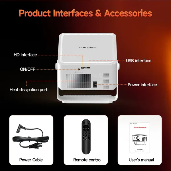 Magcubic HY450MAX Home Theater Projector,Native 1080P Full HD,1100 ANSI Lumens,Android 14,Auto Focus & Auto Keystone,1.0‑1.1 Throw Ratio,135‑Inch Large Screen Smart Projector