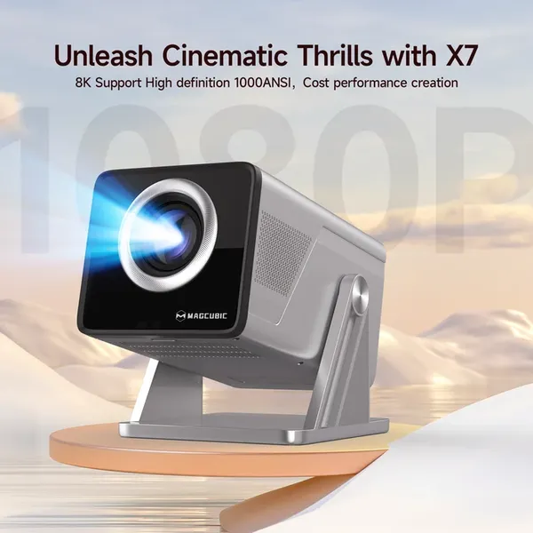 Magcubic X7 Smart Home Theater Projector,Native 1080P Full HD,1000 ANSI Lumens,Android 14,Auto Focus & Full Auto Keystone,Obstacle Avoidance,1.0‑1.3 Throw Ratio for Home & Game Room