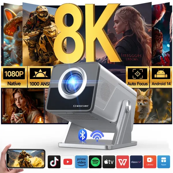 Magcubic X7 Smart Home Theater Projector,Native 1080P Full HD,1000 ANSI Lumens,Android 14,Auto Focus & Full Auto Keystone,Obstacle Avoidance,1.0‑1.3 Throw Ratio for Home & Game Room