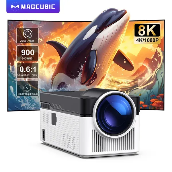 Magcubic HY450 Ultra Short Throw Projector,Native 1080P Full HD,900 ANSI Lumens,0.6:1 Throw Ratio,Android 14,Auto Keystone,Dual 6W Speakers,50‑200 Inch Large Screen Home Cinema Projector