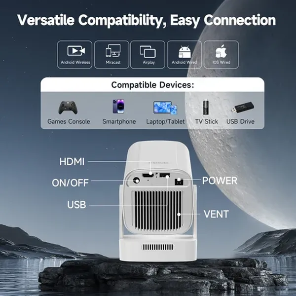 Magcubic HY310 Portable Smart Projector,Native 1080P Full HD,260 ANSI Lumens,Android 14,Auto Focus & Auto Vertical Keystone,6‑Axis Air Mouse Remote,WiFi6 BT5.0,35‑135 Inch Mini Home Projector