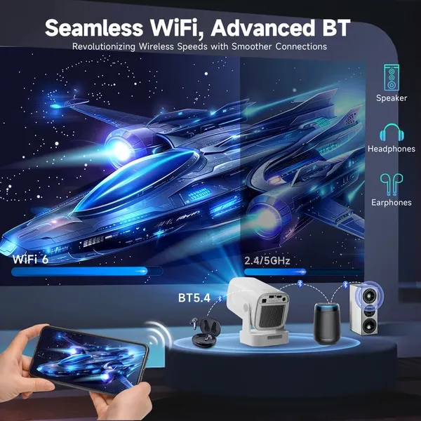 Magcubic HY310 Portable Smart Projector,Native 1080P Full HD,260 ANSI Lumens,Android 14,Auto Focus & Auto Vertical Keystone,6‑Axis Air Mouse Remote,WiFi6 BT5.0,35‑135 Inch Mini Home Projector