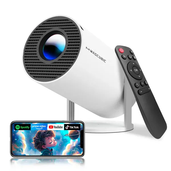 Magcubic HY300Pro Mini Portable Projector,Native 720P HD,200 ANSI Lumens,Android 14,180° Rotatable Body,Auto Vertical Keystone,35‑135 Inch Screen,WiFi 6 BT5.0 Home Outdoor Projector