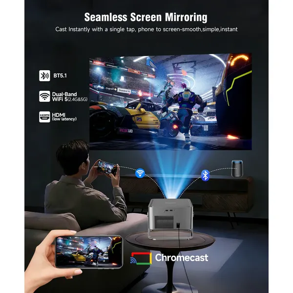 Magcubic HY450GT Google TV Smart Projector,Native 1080P Full HD,1100 ANSI Lumens,Auto Focus & Auto Keystone,Obstacle Avoidance,40‑140 Inch Large Screen Home Cinema Projector