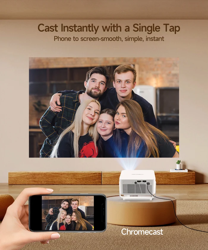 Magcubic HY300GT Mini Portable Projector,Native 720P HD,260 ANSI Lumens,Google TV,Auto Focus & Auto Vertical Keystone,Chromecast Built‑in,Home Camping Travel Projector