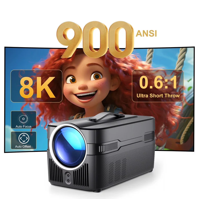 Magcubic HY450C Ultra Short Throw Projector,Native 1080P Full HD,900 ANSI Lumens,0.6:1 Throw Ratio,Android14,Auto Focus & Auto Vertical Keystone,WiFi6 BT5.4,50‑200 Inch Large Screen Home Theater Projector