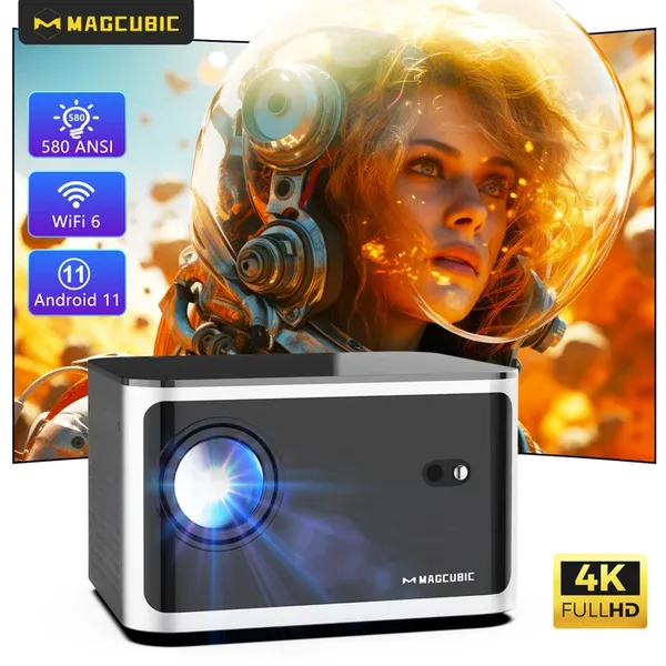 Magcubic HY350Pro Smart Home Theater Projector,Native 1080P Full HD,580 ANSI Lumens,Android 11,Electronic Focus & Auto Vertical Keystone,40‑150 Inch Large Screen Home Cinema Projector