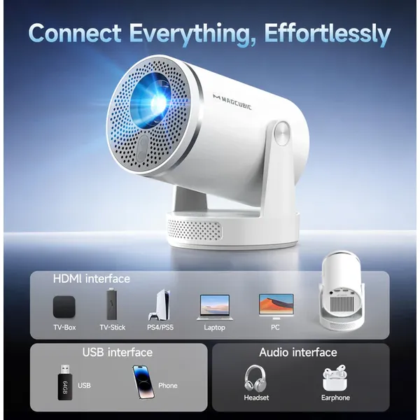  Magcubic HY320Pro Mini Portable Projector,Native 1080P Full HD,400 ANSI Lumens,Android14,Auto Focus & Auto Vertical Keystone,WiFi6 BT5.4,Home Theater Portable Projector