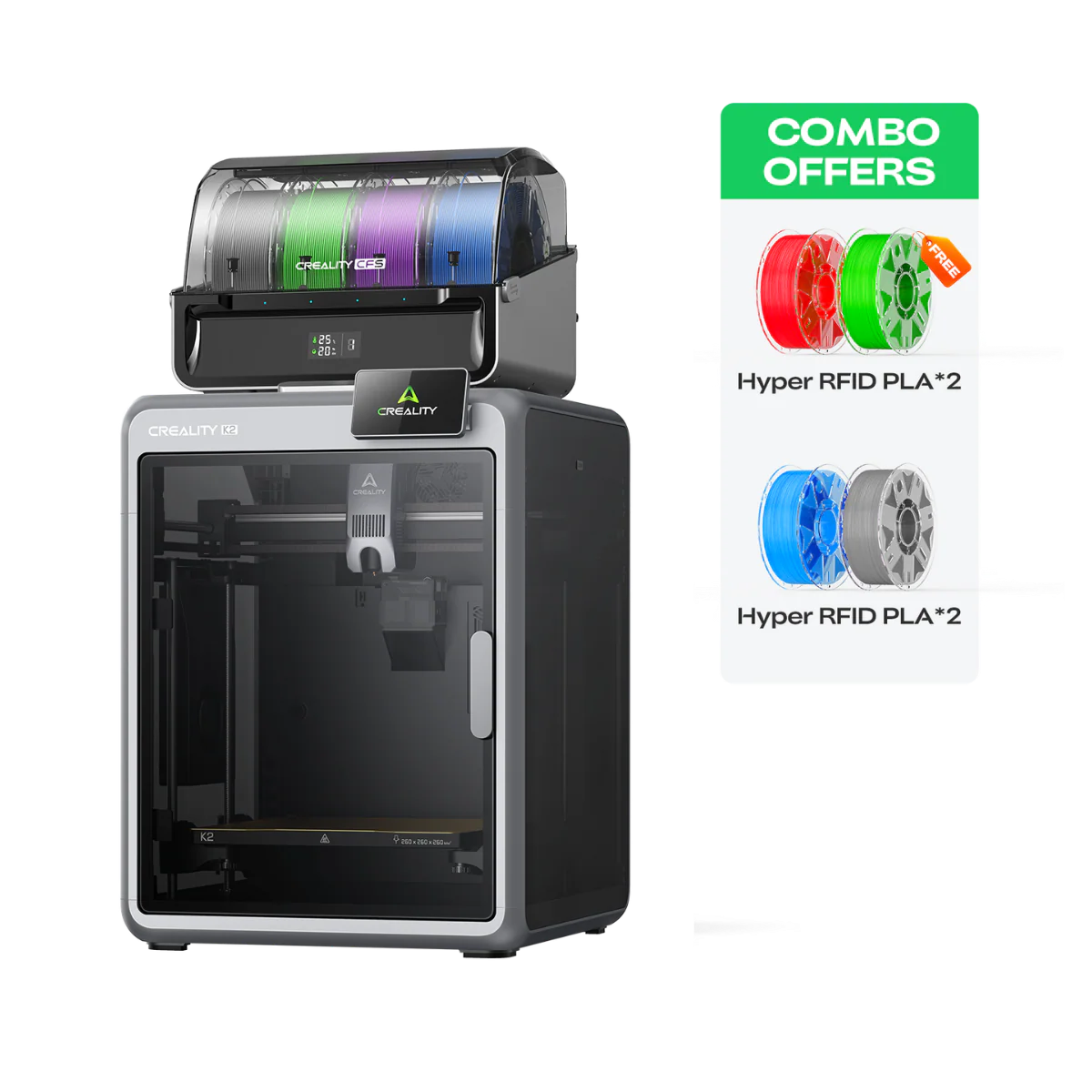 Creality K2 / K2 Combo 3D Printer | 16‑Color Multi‑Material High Speed Enclosed 3D Printer 260×260×260mm